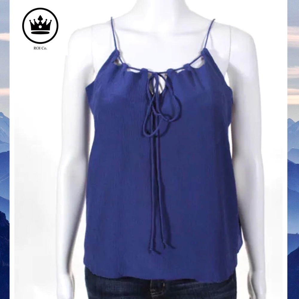 ROI Chic Blue Laced Tie Strap Silk Blouse